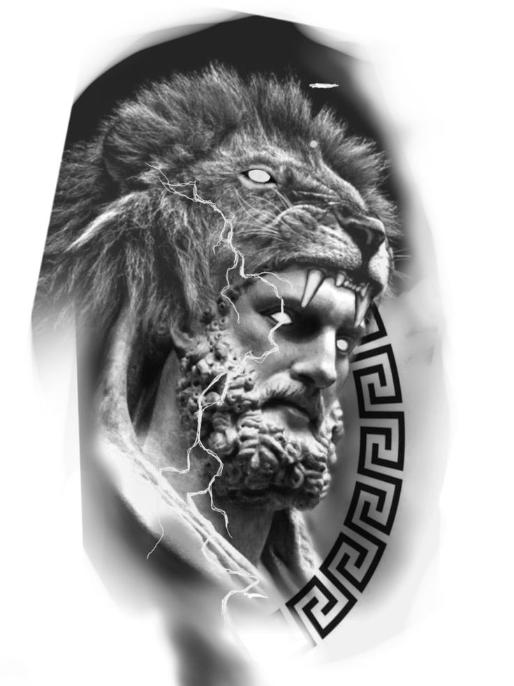 a man with a lion's head in the middle of his face and an inscription on