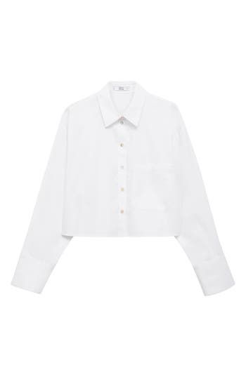 Honeyed mother-of-pearl buttons punctuate a crisp cotton button-up shirt that's completed by an oversized patch pocket on the chest. Front button closure Point collar Long sleeves Chest patch pocket 100% cotton Machine wash, line dry Imported Classic Cropped Button-up Shirt With Button Cuffs, Chic Cropped Shirt With Pockets For Work, Chic Button-up Cropped Shirt With Pockets, Chic Cropped Button-up Shirt With Pockets, Classic Cropped Shirt With Pockets For Spring, Classic Cropped Shirt With Pockets For Work, Button-up Cropped Shirt With Pockets For Work, White Long Sleeve Shirt With Buttoned Pockets, White Cropped Long Sleeve Shirt With Buttons