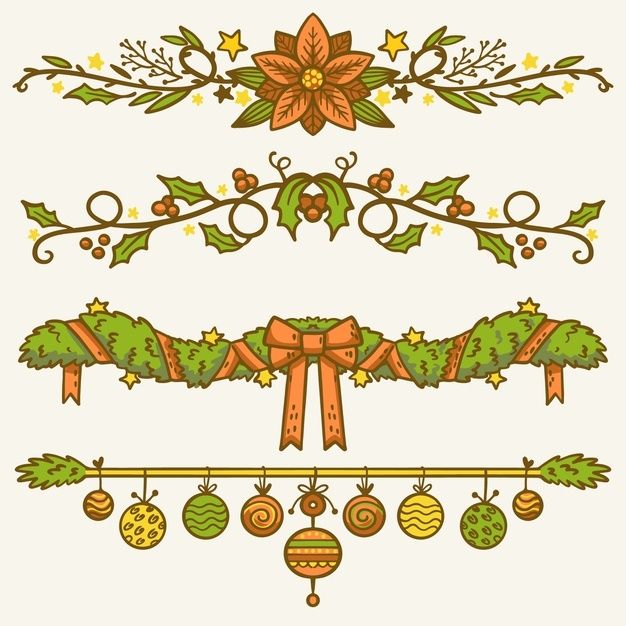 christmas ornaments and ribbons on a white background