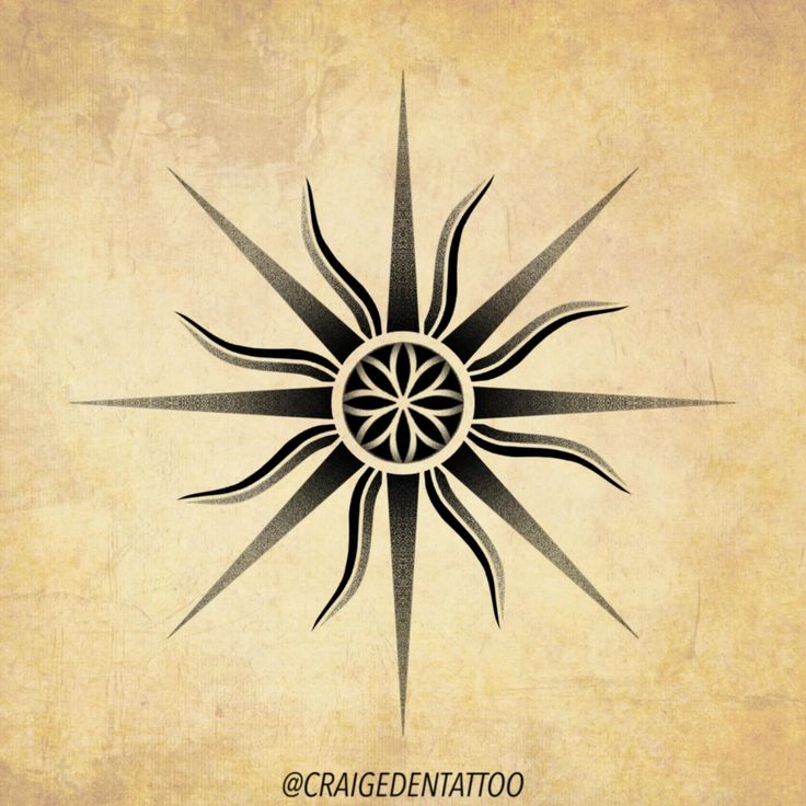 a black and white drawing of a sun with the word craiged tattoo on it