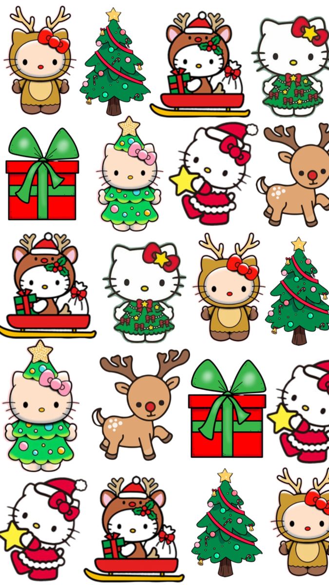 hello kitty christmas stickers are shown in this image, and it's very cute