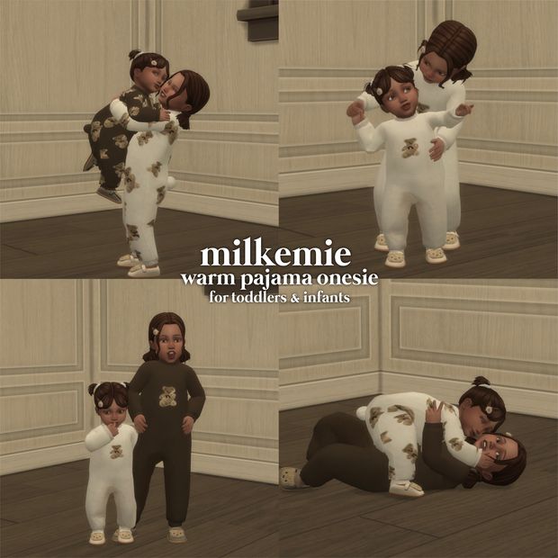 two children in white onesuits are playing with each other and the caption reads millenie warm purprant classic for individuals