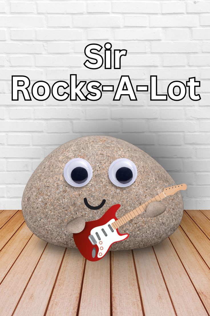 Funny pet rock named 'Sir Rocks-A-Lot' holding a guitar. A perfect quirky and musical addition to your collection of pet rocks. Pet Rock Ideas, Pet Rock, Funny Names, Rock Ideas, Pet Rocks, Stone Cold, Your Pet, Rock Art, Business Ideas