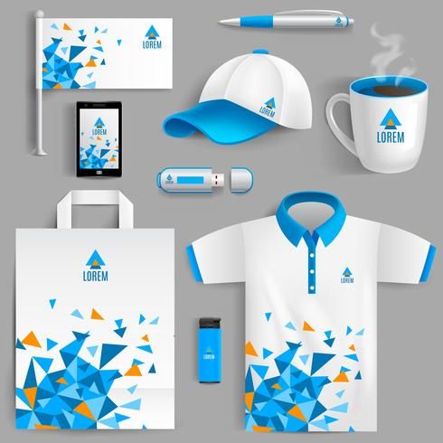 a set of corporate identity and branding design for a company with blue triangles on it