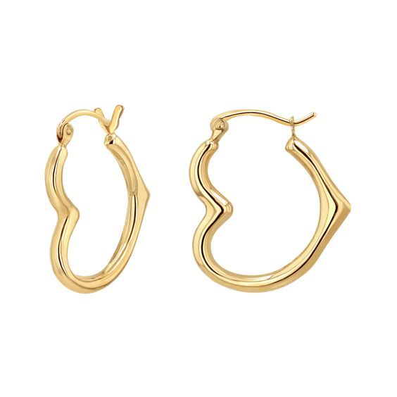 Add a little dose of love to your jewelry box with these beautifully crafted heart shaped hoop earrings. Available in 2 sizes, these heart hoops sit sideways on the ear with a snap closure. Fun and flirty and always representing love, these hoops will surely make a positive statement wherever you wear them. Size: 15mm (0.60") - 1.5mm thickness Size: 20mm (0.80") - 2mm thickness Size: 30mm (0.80") - 2.3mm thickness SOLD AS A PAIR 14K Solid Gold Ear Hook Snap Closure Lifetime Guarantee Elegant Heart Huggie Earrings For Everyday Wear, Trendy Heart-shaped Yellow Gold Earrings, Yellow Gold Open Heart Huggie Earrings, Elegant Double Heart Yellow Gold Hoop Earrings, Elegant Yellow Gold Double Heart Hoop Earrings, Heart Hoop Earrings Pierced, Double Heart Huggie Earrings, Everyday Double Heart Huggie Earrings, Trendy Heart-shaped Hoop Earrings For Everyday