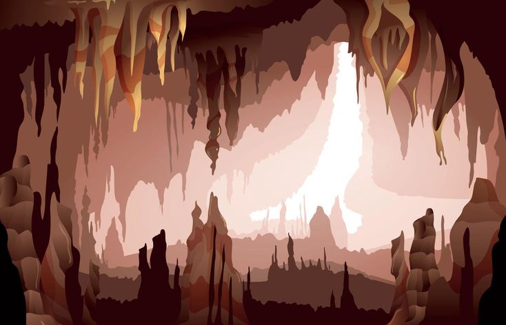 an abstract cave scene with stalate formations