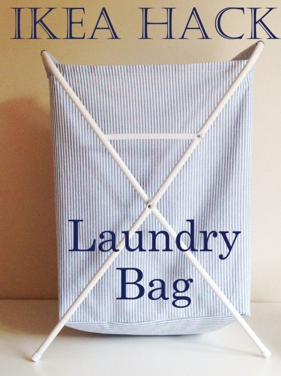 a laundry bag with the words ikea hackr in blue and white on it