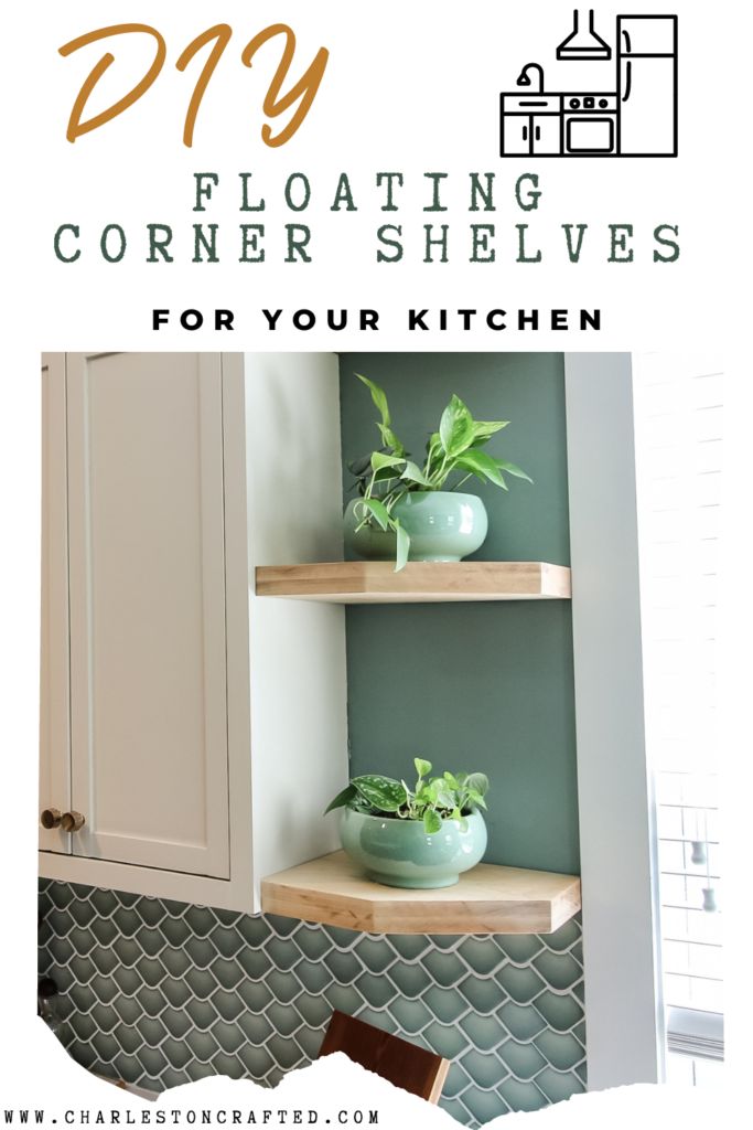 some shelves with plants in them and the words diy floating corner shelves for your kitchen