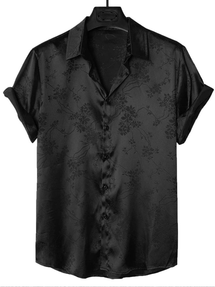 Satin Button Up, Jacquard Top, Mens Fashion Simple, Jacquard Shirt, Men Shirts, Men's Button Down Shirt, Floral Jacquard, Satin Shirt, Casual Shirt