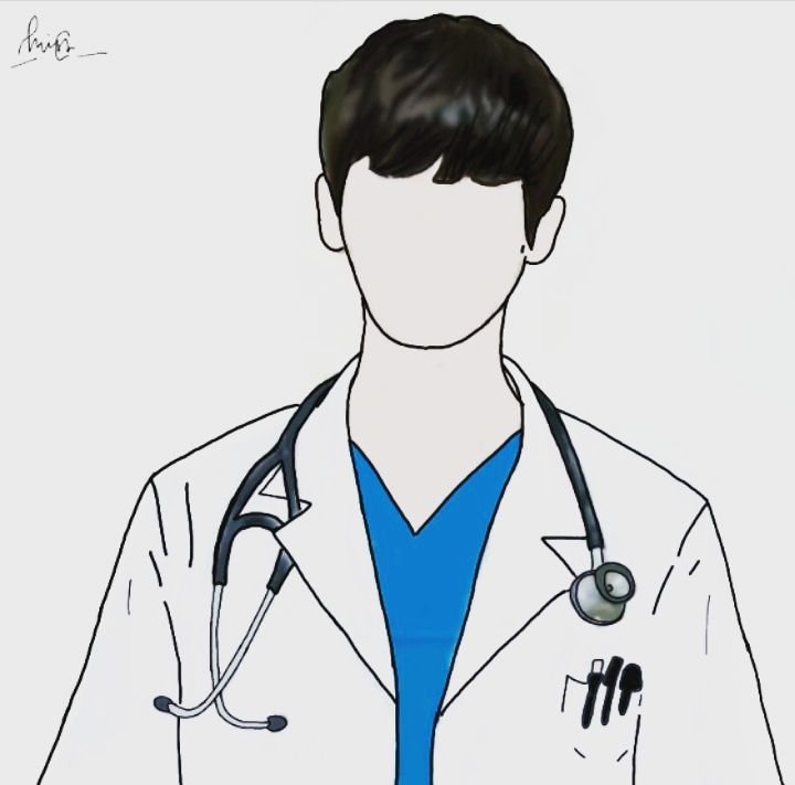 a drawing of a male doctor with a stethoscope on his chest