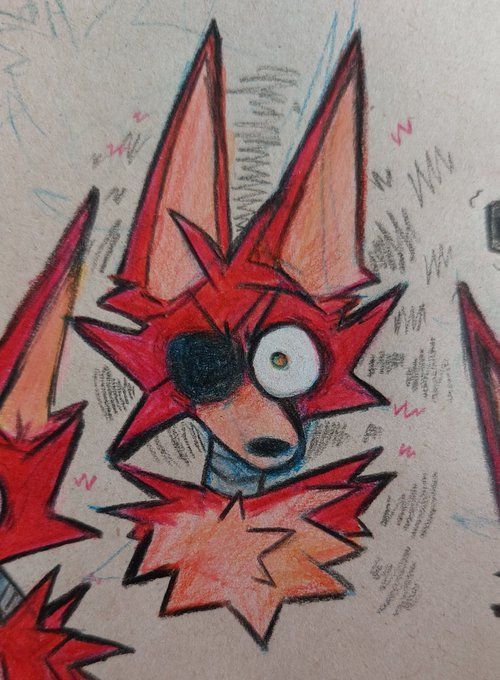 a drawing of a red fox with stars on it's head and eyes in the background