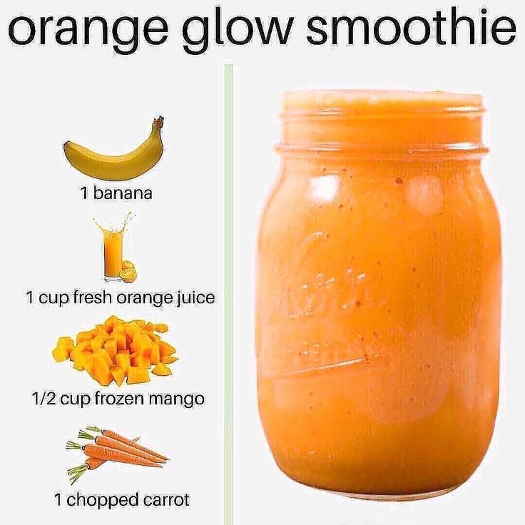 an orange smoothie in a mason jar with ingredients to make it and how to use it