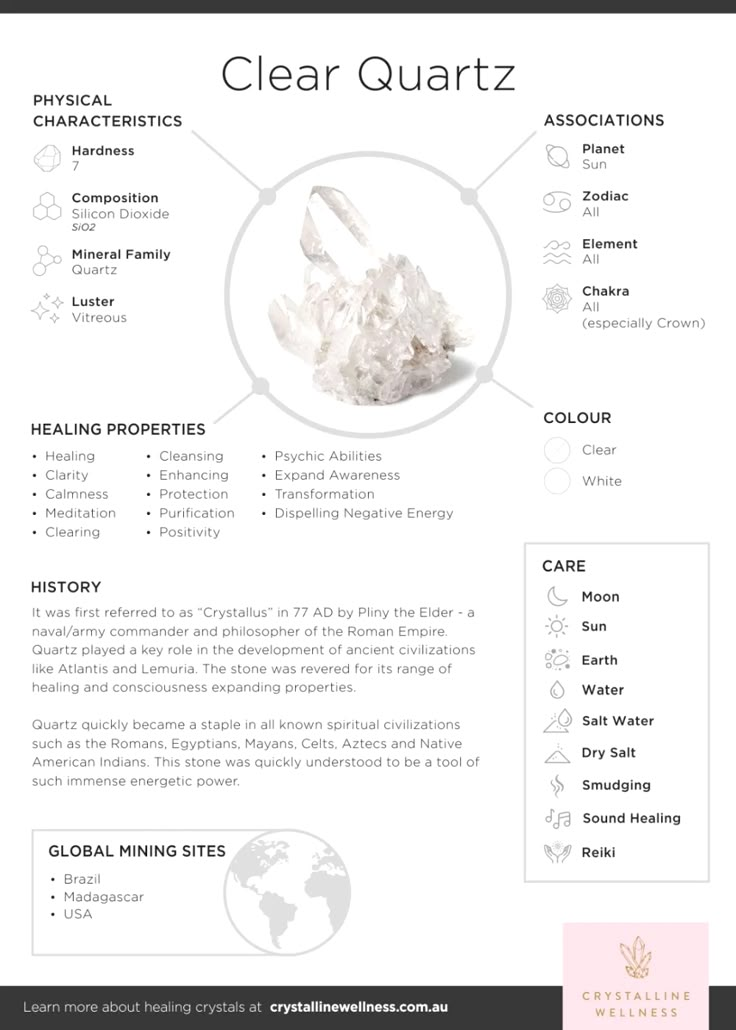 Discover the wonders of Clear Quartz, the ultimate healing stone. With its incredible energy amplification, it is hailed as the ‘master healer' among crystals. Unveil the secrets of this versatile gem and unlock a world of holistic wellness. Follow for more captivating crystal and gemstone meanings.✨✨ Crystal Healing Chart, Color Healing, Witch Spell Book, Crystals Healing Properties, Spiritual Stuff, Spiritual Crystals, Witch Stuff, Baby Witch, Meditation Crystals