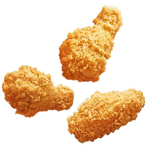 three pieces of fried chicken on a white background