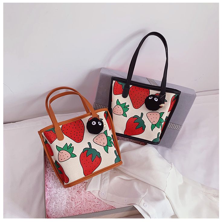 Strawberry Print, Hand Bag, Canvas Bag, Purse Wallet, Canvas Size, Wallet, Shoulder Bag, Canvas, Handbags