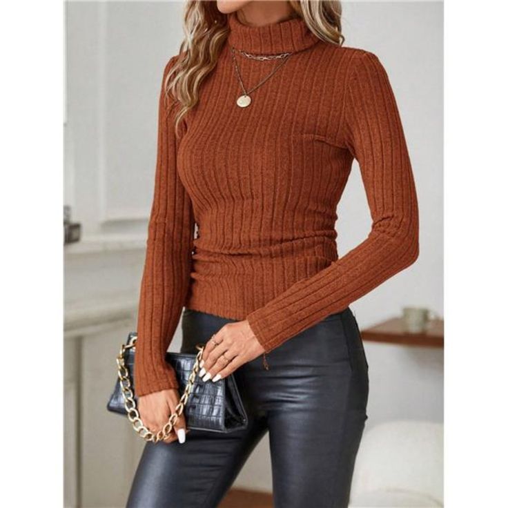 -Item Id 26664826 -Details: Rib-Knit -Sleeve Type: Regular Sleeve -Style: Casual -Color: Rust Brown -Pattern Type: Plain -Neckline: High Neck -Sleeve Length: Long Sleeve -Length: Regular -Fit Type: Slim Fit -Fabric: Medium Stretch -Material: Knitted Fabric -Composition: 96% Polyester, 4% Elastane -Care Instructions: Machine Wash Or Professional Dry Clean -Sheer: No **Open To Offers!!!** **Bundle To Save More** **30% Off Bundles Of 2 Or More Items!!** ***Orders Go Out Within 5-10 Business Days!! Brown Stretch Top With Ribbed Cuffs, Brown Knit Top With Ribbed Neckline, Brown Knit Tops With Ribbed Neckline, Brown Top With Ribbed Cuffs For Fall, Brown Solid Knit Top, Trendy Soft Knit Brown Top, Brown Knit Solid Color Top, Trendy Brown Soft Knit Tops, Ribbed Tops For Workwear In Fall