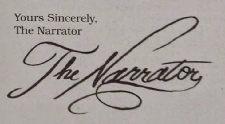 an old advertisement for the narrator, which has been written in cursive writing