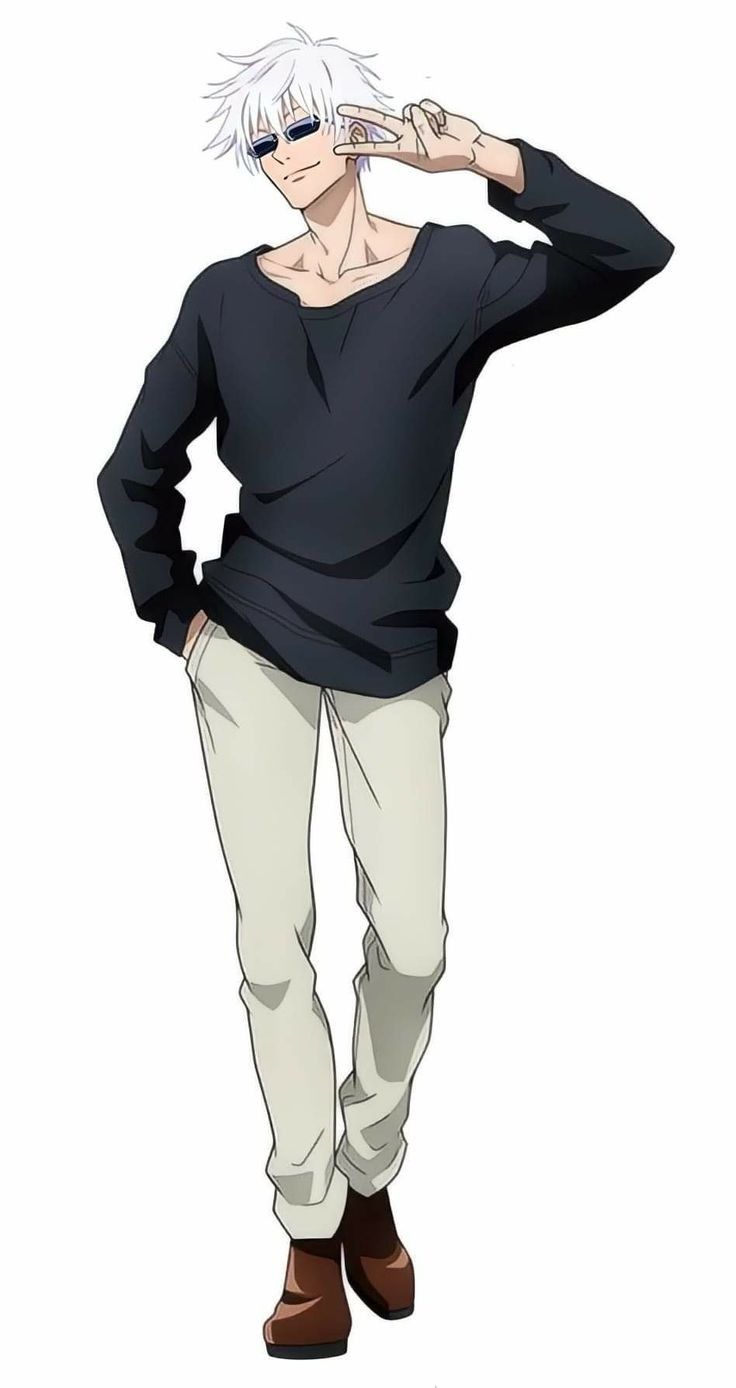 an anime character with white hair and glasses on his head, standing in front of a white