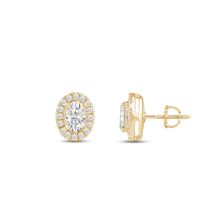 Classic oval cut earrings with a stunning halo of round stones encircling the center stone.A lovely outfit-maker, this pair of stud earrings is what you need to give any ensemble a polished, put-together finish Oval Diamond Earrings With Halo Setting For Anniversary, Classic Oval Cluster Earrings With Halo Design, Classic Oval Earrings With Prong Setting, Fine Jewelry Oval Earrings With Brilliant Cut, Oval Cubic Zirconia Diamond Earrings With Halo Design, Oval Halo Diamond Earrings For Anniversary, Formal Oval Diamond Earrings, Formal Oval Cluster Earrings With Prong Setting, Oval Diamond Cluster Earrings For Anniversary