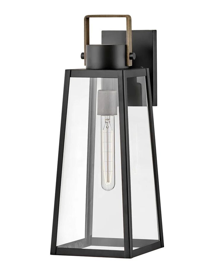 an outdoor wall light with a clear glass shade