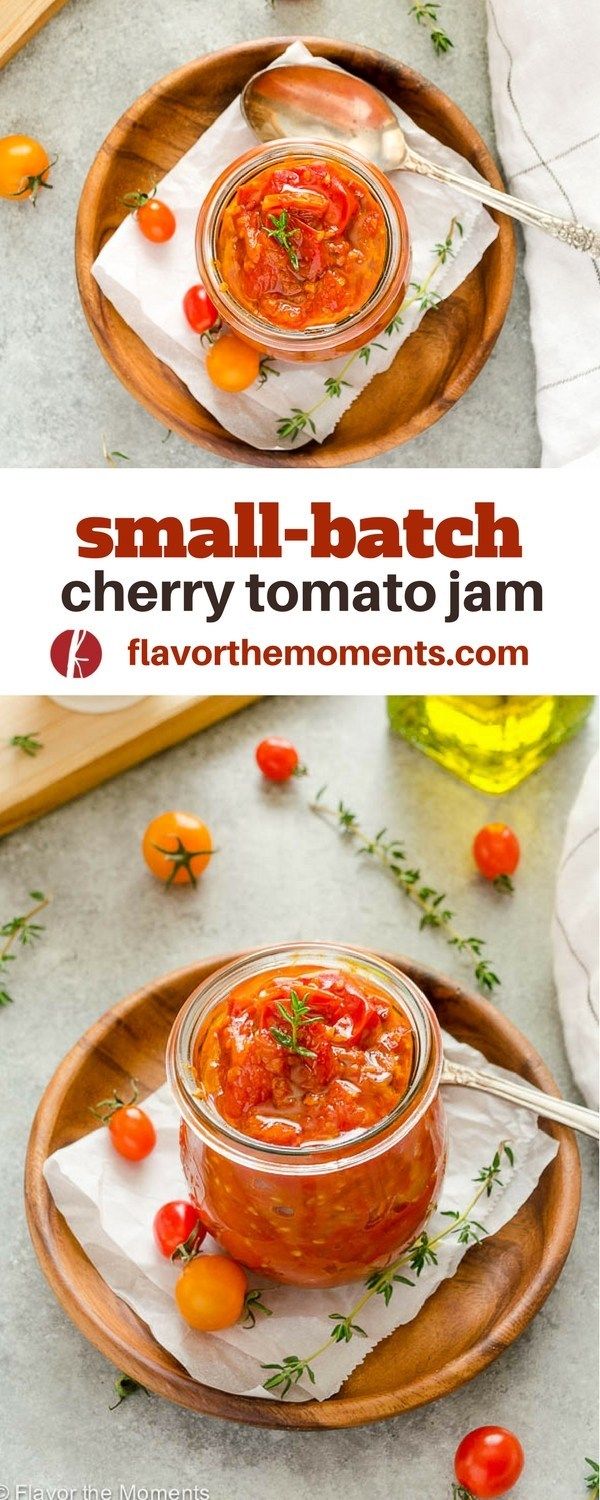 small batch cherry tomato jam on a wooden plate