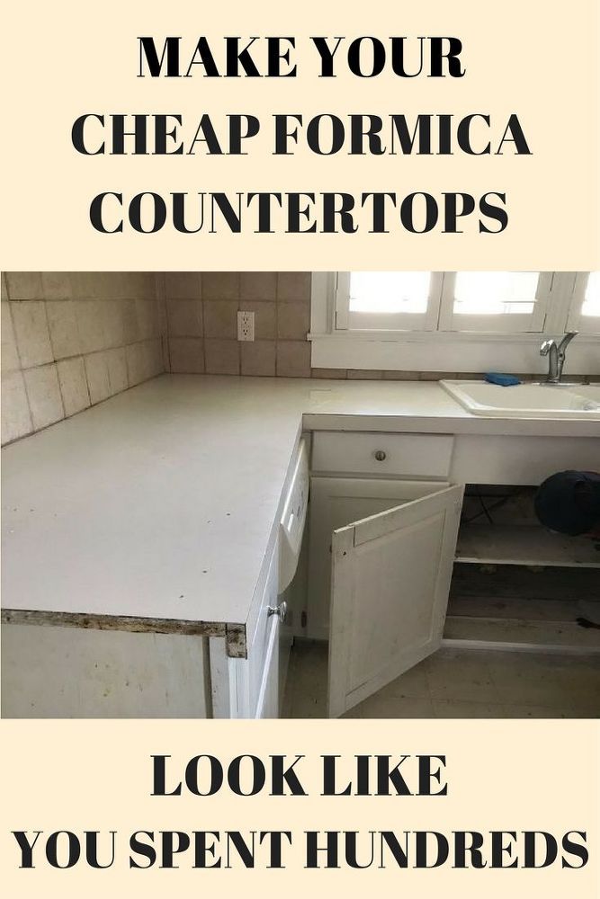 a kitchen counter with the words make your cheap formica countertops look like you spent hundreds