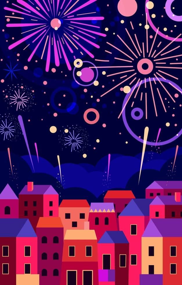 New Year Fireworks Fireworks Digital Art, Bonfire Night Illustration, Fire Works Illustrations, Firework New Year, New Year’s Eve Illustration, New Year Graphic Design Poster, New Year Vector Illustration, New Years Graphic Design, New Year Creative Design