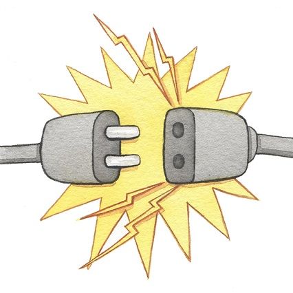 a drawing of two electrical devices with one plug in the middle