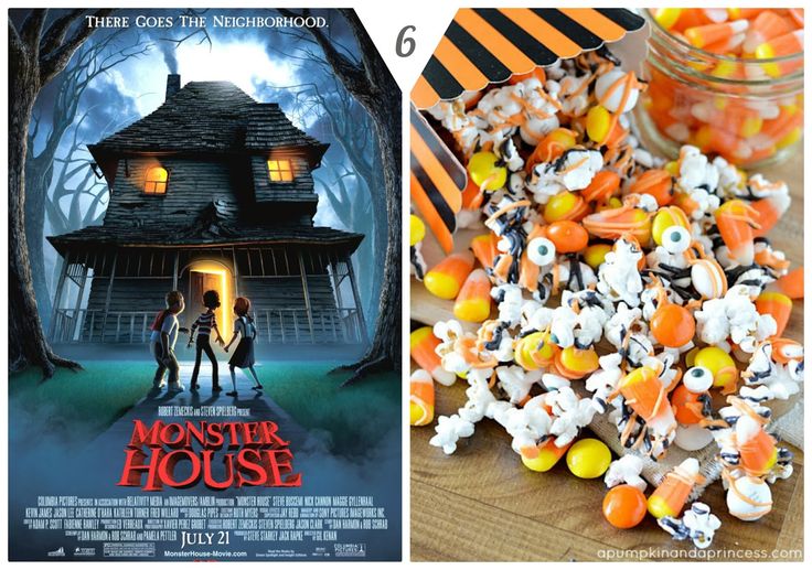 two pictures one with candy and the other has an image of a house on it