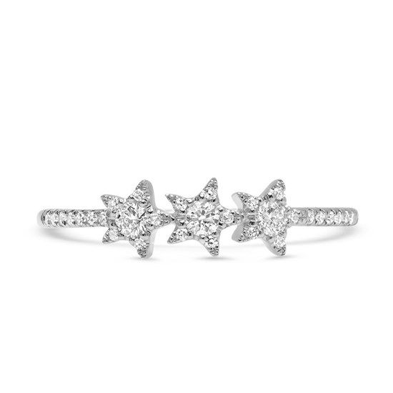 Dainty and sweet, this ring has three diamond stars are set upon a 1.5mm diamond band.  Approximately 31 diamonds at 0.20cttw are pave set into 14k gold. Wedding Ring Guide, Top Engagement Rings, Wedding Gifts For Men, Diamond Jewelry Earrings, Tri Star, Diamond Star, Jewelry Rings Diamond, Engagement Ring Styles, Shop Engagement Rings