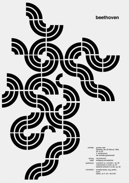 an abstract black and white poster with wavy lines in the shape of intertwined circles