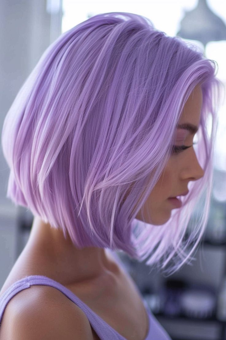 Short Hair Fashion Color, Short Edgy Hair Color, Lilac Hair Color Short, Short Hair Purple Color, Lilac Hair Short, Light Purple Short Hair, Fantasy Hair Color Short, Pastel Purple Hair Short, Pastel Purple Curly Hair