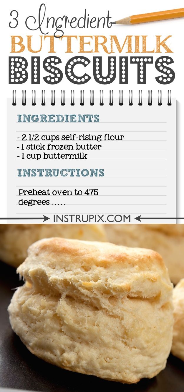 three ingredient buttermik biscuits recipe with instructions on the front and back