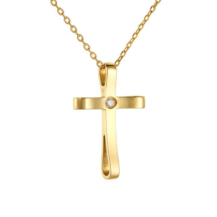 18K Yellow Gold Religious Pendant / Baptism Gift / Diamond Qualite VS / Colour Diamond G White / Diamond 0.03ct Diamond Cross Necklace With Brilliant Cut For Gift, Diamond Cross Necklace With Brilliant Cut As Gift, Elegant Pendant Cross Necklace As Gift, Elegant Pendant Cross Necklace For Gift, Classic Cubic Zirconia Cross Necklace As Gift, Brilliant Cut Cross Necklace As Gift, Gift Diamond Cross Necklace With Brilliant Cut, Luxury White Gold Cross Necklace As Gift, Classic Cubic Zirconia Cross Necklace For Gift