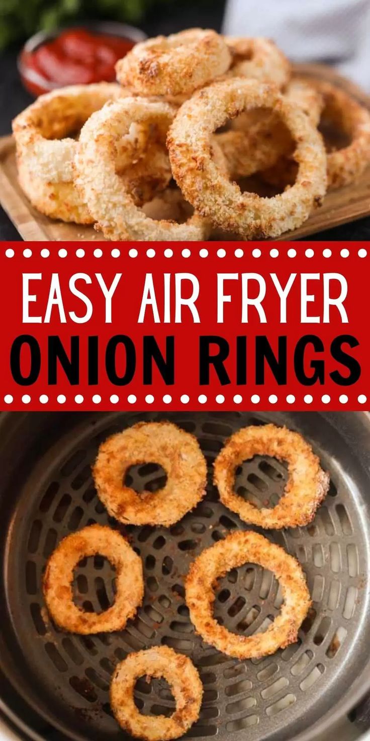 air fryer onion rings with text overlay that says easy air fryer onion rings