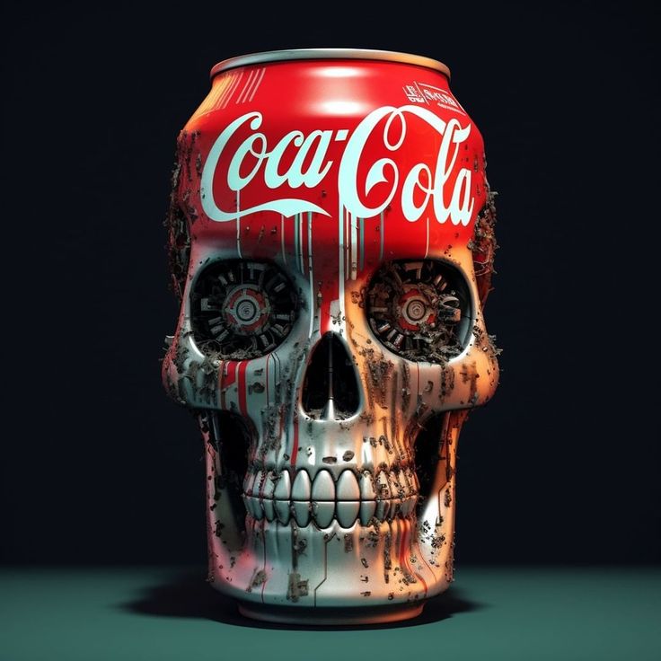 a beer can with a skull on it's side and the word coca - cola written in red