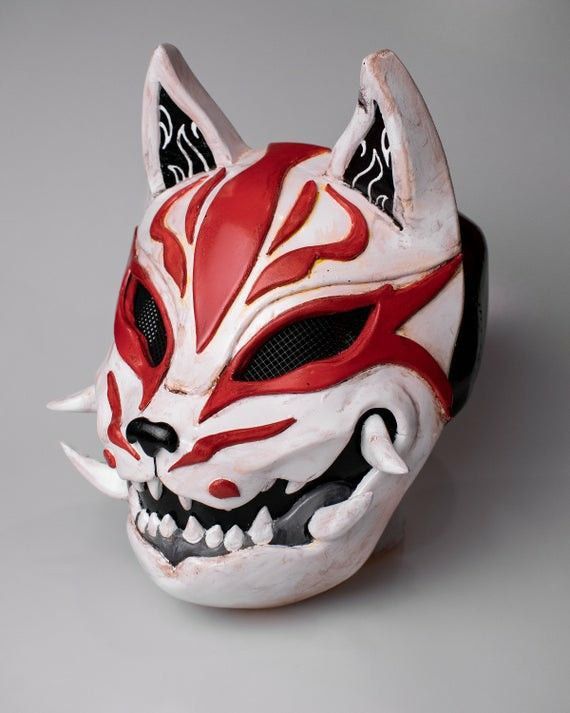 Oni Mask Reference, Cool Masks Designs Ideas Anime, Chinese Fox Mask, Wolf Mask Japanese, Full Mask Design Ideas, Cool Masks Anime, Japanese Dragon Mask, Japanese Mask Design, Cool Masks Designs Ideas