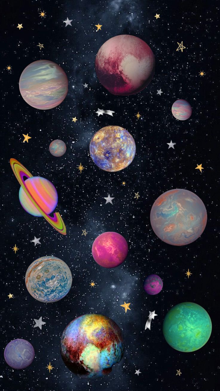 an image of planets in the sky with stars around them and on top of each other