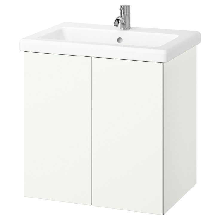 a white cabinet with a sink and faucet on it's side, in front of a white background