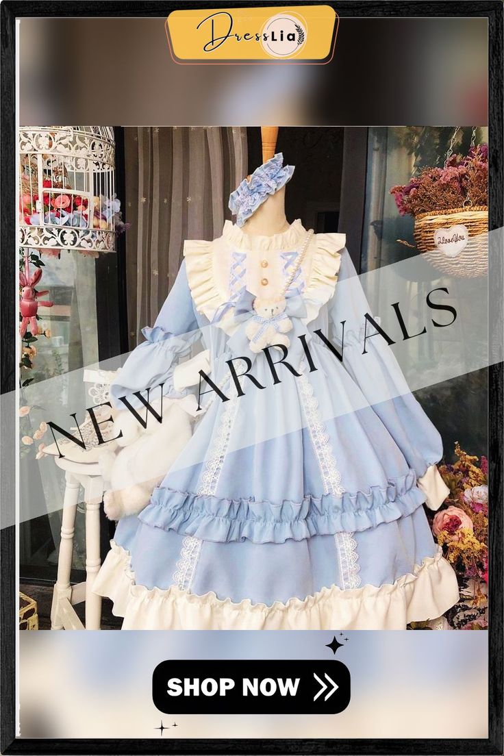 Japanese Gothic Lolita Dress Women Kawaii Bow Bear Lace Blue Dress Long Sleeve Princess Dress Female Cute Sweet Party Vestido Blue Dress Long Sleeve, Long Sleeve Princess Dress, Blue Dress Long, Sweet Party, Lace Blue Dress, Dress Long Sleeve, Lolita Dress, Gothic Lolita, Dress Long