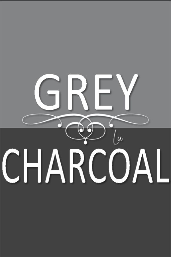 the words grey and charcoal are in white letters on a gray background, with an image of