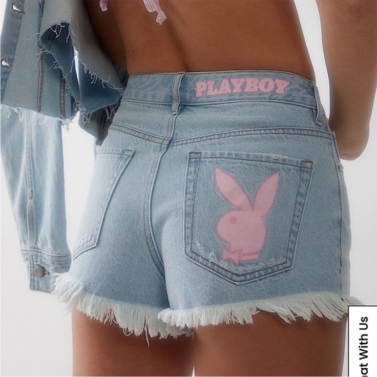 Playboy By Pacsun Pink Bunny High Waisted Festival Denim Short The New Playboy By Pacsun Collection Brings A Pop Of Color To Your Next Look With The Pink Bunny High Waisted Festival Denim Shorts. These Classic High-Rise Shorts Have A Classic Light Blue Wash With A Frayed Hem And Pink Playboy Bunny Graphics Throughout. Fit+ Sizing High Rise 10.5” Rise 2.5 Inseam Fabrication + Care Light Blue Wash Zip Fly Closure 5 Pocket Body Frayed Hem 100% Cotton Machine Washable These Jean Shorts Are Sold Out Playful Denim Blue Bottoms, Playful Denim Blue Jeans For Summer, Y2k Style Cotton Shorts For Spring, Y2k Style Short Jeans For Summer, Y2k Style Short Summer Jeans, Spring Y2k Cotton Shorts, Spring Y2k Style Cotton Shorts, Cute Pink Spring Bottoms, Y2k Style Denim Bottoms For Summer