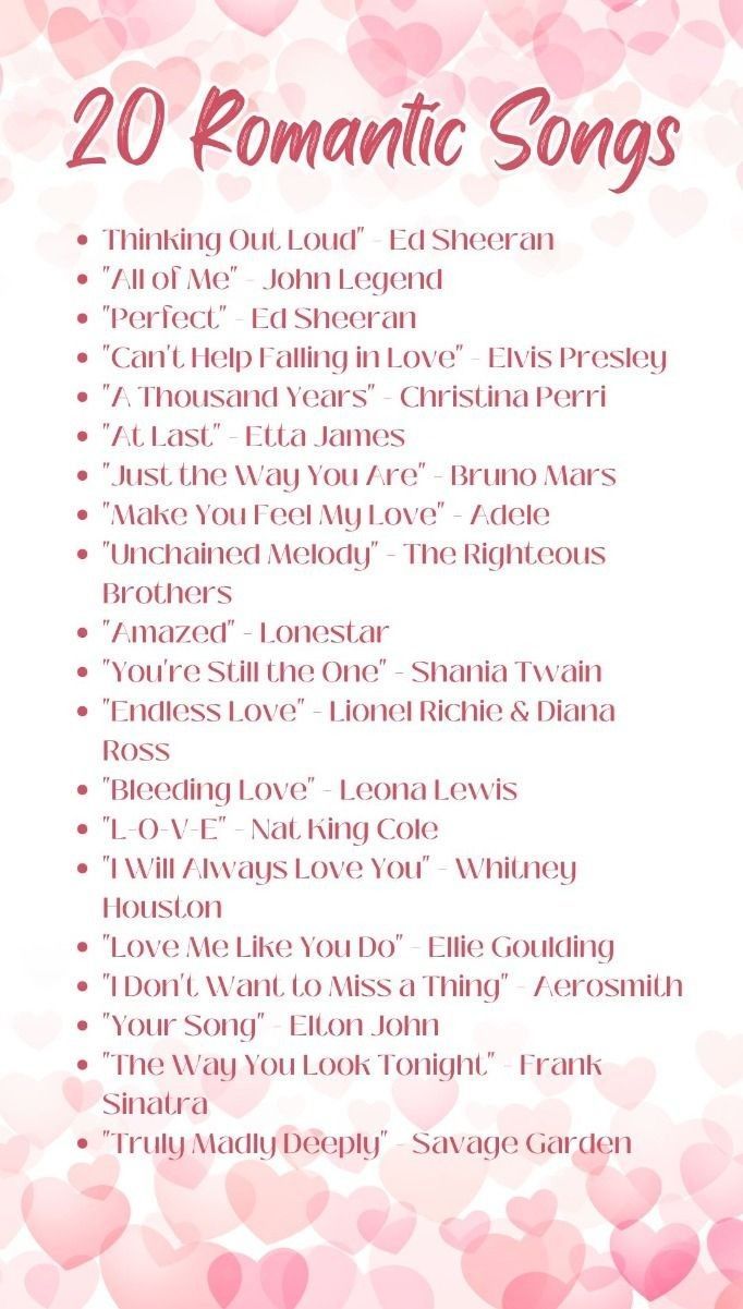 valentine's day romantic song list with hearts on the back and words below it