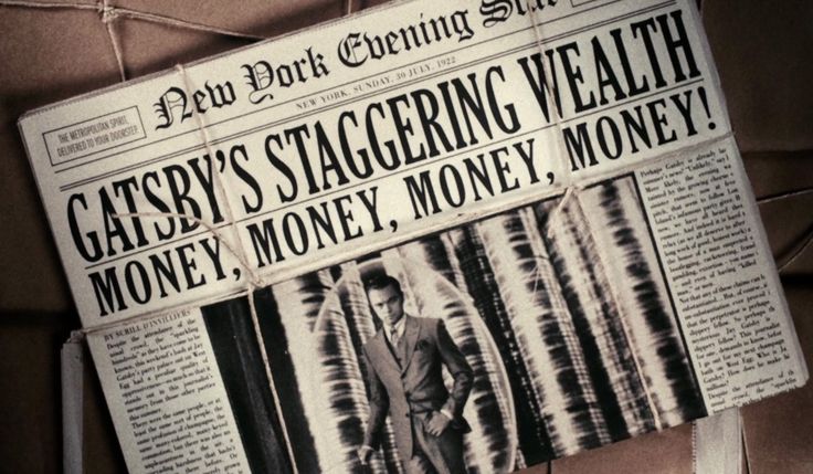 a newspaper with an advertisement for gatsby's stagering health money, money, money