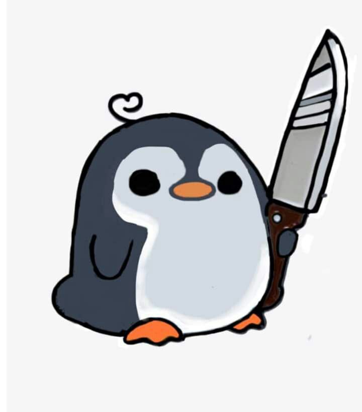 a penguin with a knife in its hand