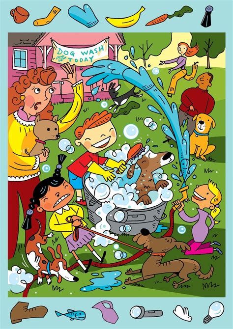 an image of children washing their dogs in the tub with bubbles and water from it