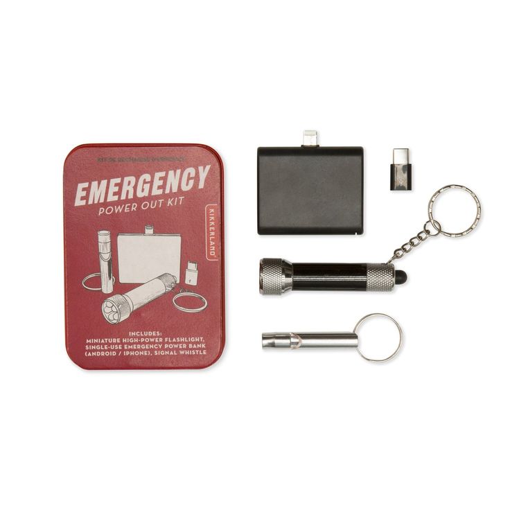 emergency power out kit with keychain and clippings on the back side