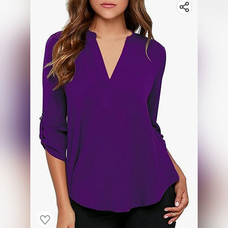 Roswear Women's Dressy Casual Shirts V Neck 3/4 Sleeve Tunic Tops Work Blouses Flattering Tops To Hide Tummy V Neck Tops For Women, Clothes Purple, Casual Chiffon Blouse, Business Casual Blouse, Sheer Chiffon Blouse, Women Chiffon Blouse, Chiffon Blouses, Chiffon Tops Blouses, Half Sleeve Tops