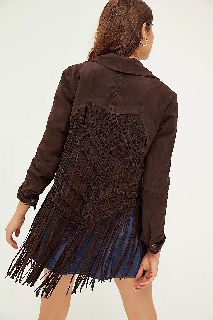 Fusion Fashion, Fringed Jacket, Fringe Clothing, Leather Ideas, Crochet Fringe, Western Jacket, Suede Fringe Jacket, Fringed Poncho, Free People Jacket