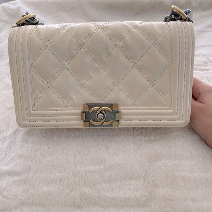 Bag Is In Good Condition. Some Marks Around Edges. No Box/No Dustbag. Comes With Authenticity Card And Original Price Tag. Retail 4,700 Plus Tax High-end White Flap Bag For Daily Use, High-end White Flap Bag For Travel, High-end White Rectangular Box Bag, High-end White Box Bag For Gifts, White Square Box Bag With Dust Bag, White Top Handle Flap Bag For Gift, White Flap Bag With Top Handle For Gift, White Top Handle Flap Bag As Gift, Designer White Square Satchel